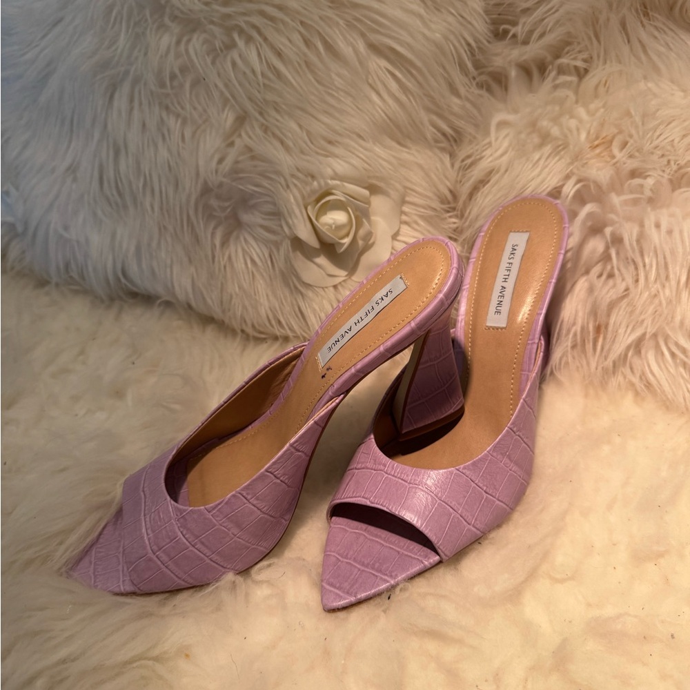 Saks Fifth Avenue Pink Croc-Embossed Heels - Picture 5 of 14